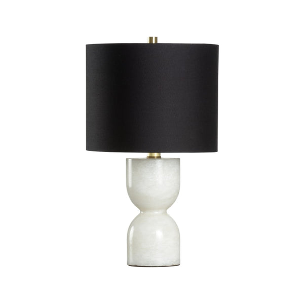 Chelsea House Blanche Stacked Marble Lamp With Matte Black Fabric Shade — 17.5" Minimalist Table Lamp, Veined Elegance 70238-2