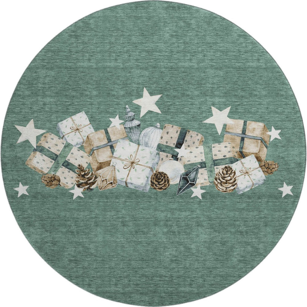 HomeRoots 8' Pale Aqua, Beige & Gray Geometric Round Rug – Washable, UV-Protected, Stain-Resistant Style! 702380