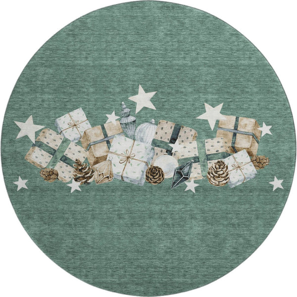HomeRoots 8' Pale Aqua, Beige & Gray Geometric Round Rug – Washable, UV-Protected, Stain-Resistant Style! 702380