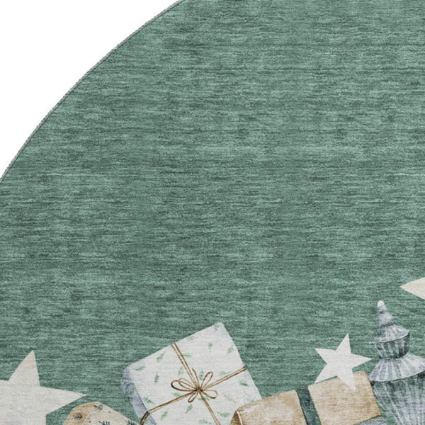 HomeRoots 8' Pale Aqua, Beige & Gray Geometric Round Rug – Washable, UV-Protected, Stain-Resistant Style! 702380