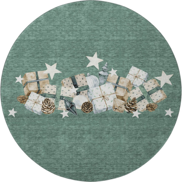 HomeRoots 8' Pale Aqua, Beige & Gray Geometric Round Rug – Washable, UV-Protected, Stain-Resistant Style! 702380