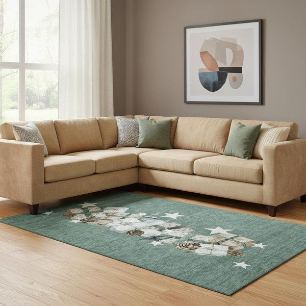 HomeRoots 8' X 10' Modern Pale Aqua Beige Gray Area Rug – Washable, Stain Resistant & UV Protected Design 702381