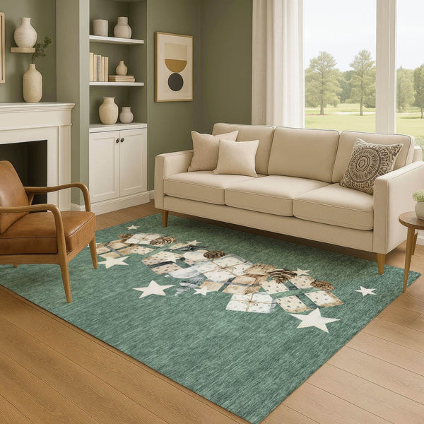 HomeRoots 8' X 10' Modern Pale Aqua Beige Gray Area Rug – Washable, Stain Resistant & UV Protected Design 702381