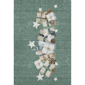 HomeRoots 8' X 10' Modern Pale Aqua Beige Gray Area Rug – Washable, Stain Resistant & UV Protected Design 702381
