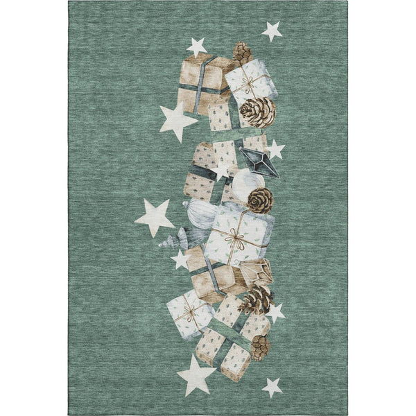 HomeRoots 8' X 10' Modern Pale Aqua Beige Gray Area Rug – Washable, Stain Resistant & UV Protected Design 702381