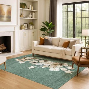 HomeRoots 8' X 10' Modern Pale Aqua Beige Gray Area Rug – Washable, Stain Resistant & UV Protected Design 702381