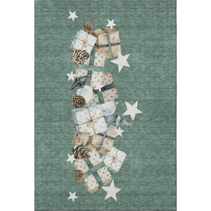HomeRoots 8' X 10' Modern Pale Aqua Beige Gray Area Rug – Washable, Stain Resistant & UV Protected Design 702381