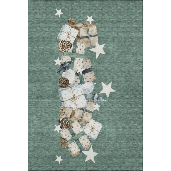 HomeRoots 8' X 10' Modern Pale Aqua Beige Gray Area Rug – Washable, Stain Resistant & UV Protected Design 702381
