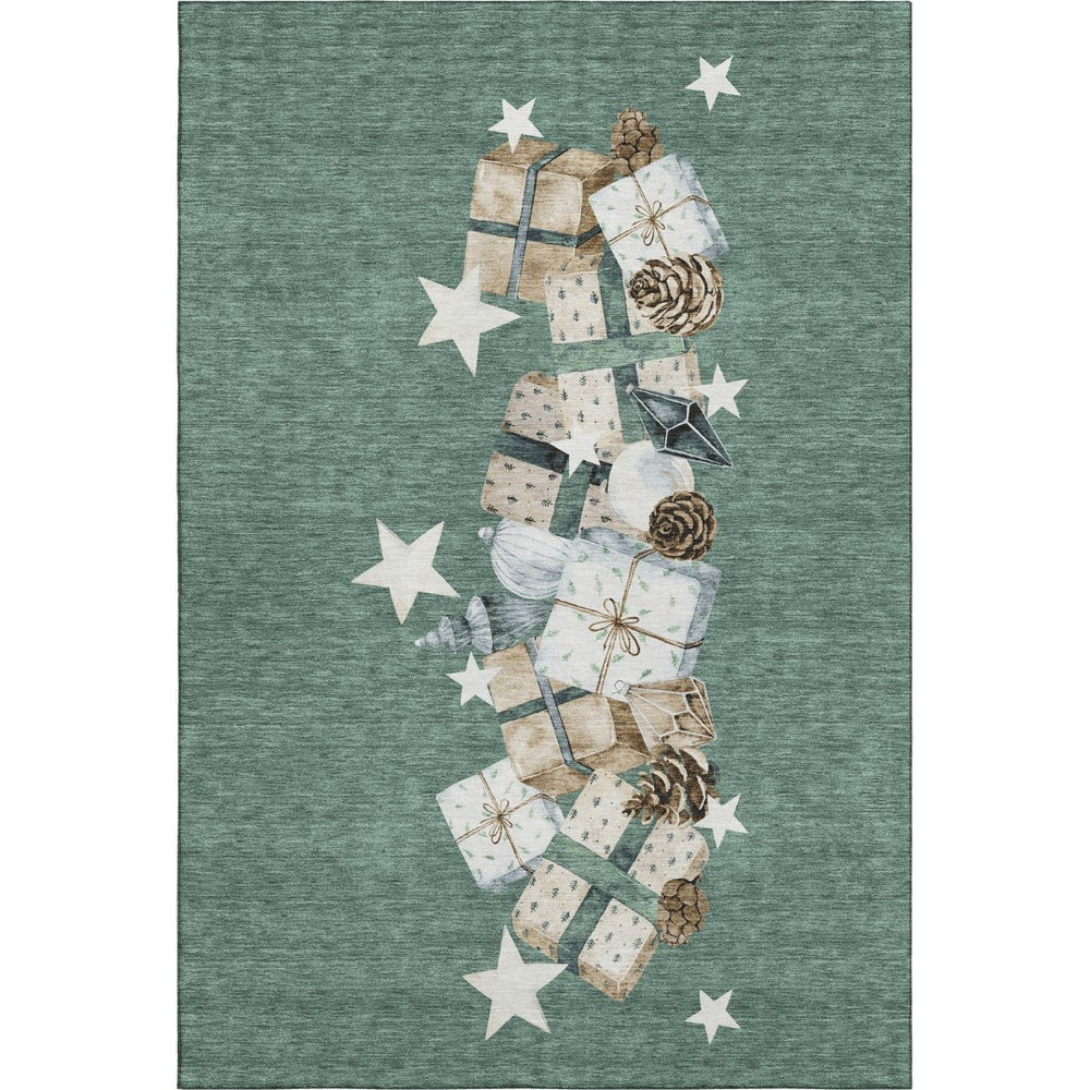 HomeRoots 9' X 12' Geometric Area Rug in Pale Aqua, Beige & Gray - Washable, UV-Protected, Durable Design 702382