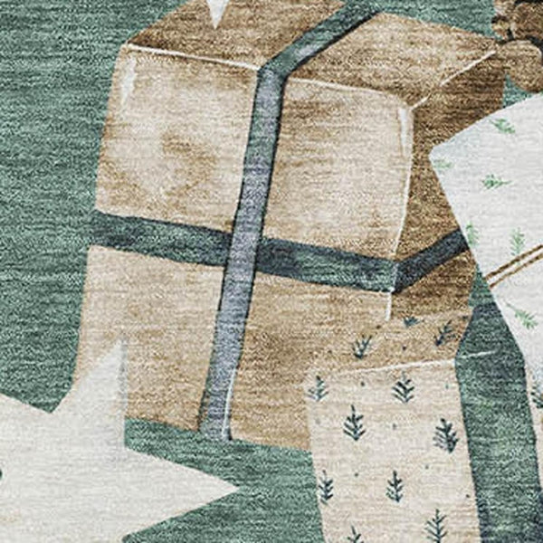 HomeRoots 9' X 12' Geometric Area Rug in Pale Aqua, Beige & Gray - Washable, UV-Protected, Durable Design 702382