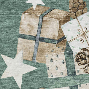 HomeRoots 9' X 12' Geometric Area Rug in Pale Aqua, Beige & Gray - Washable, UV-Protected, Durable Design 702382