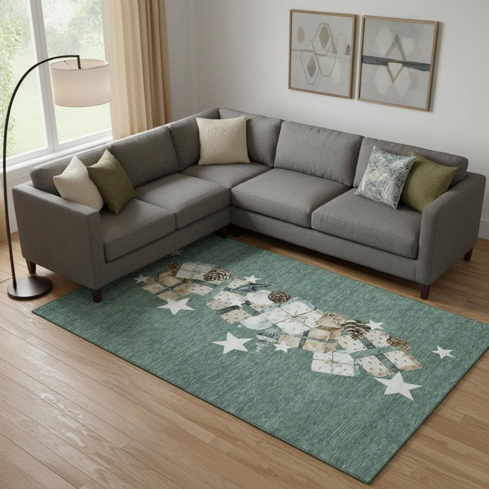 HomeRoots 10' X 14' Pale Aqua Beige & Gray Geometric Area Rug - Washable, UV-Protected, Stylish & Durable! 702383