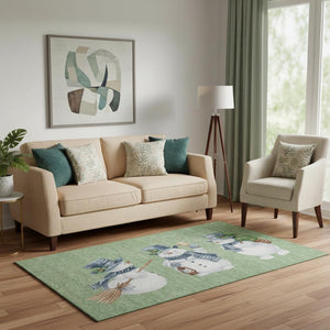 HomeRoots 5' X 8' Stylish Artichoke Green Geometric Area Rug - Washable, UV-Protected & Perfect for Homes! 702385
