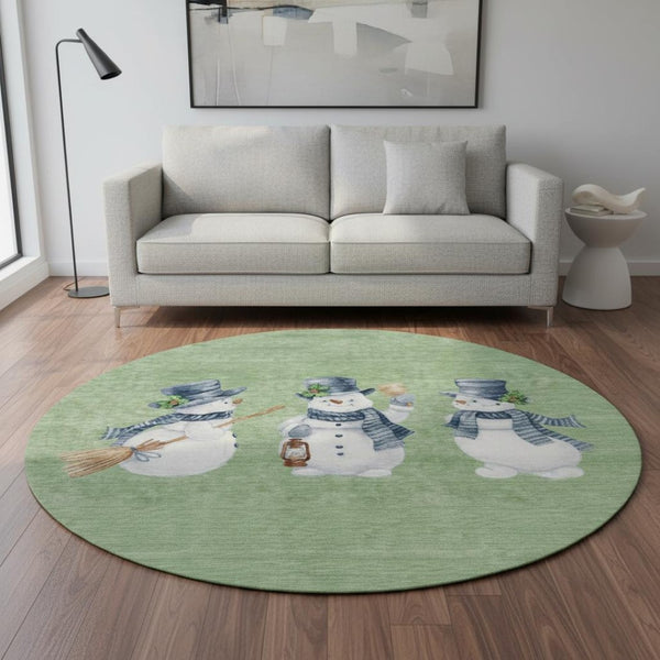 HomeRoots 8' Modern Geometric Artichoke Green Round Rug with UV Protection, Stain Resistance & Easy Care! 702386