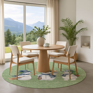 HomeRoots 8' Modern Geometric Artichoke Green Round Rug with UV Protection, Stain Resistance & Easy Care! 702386