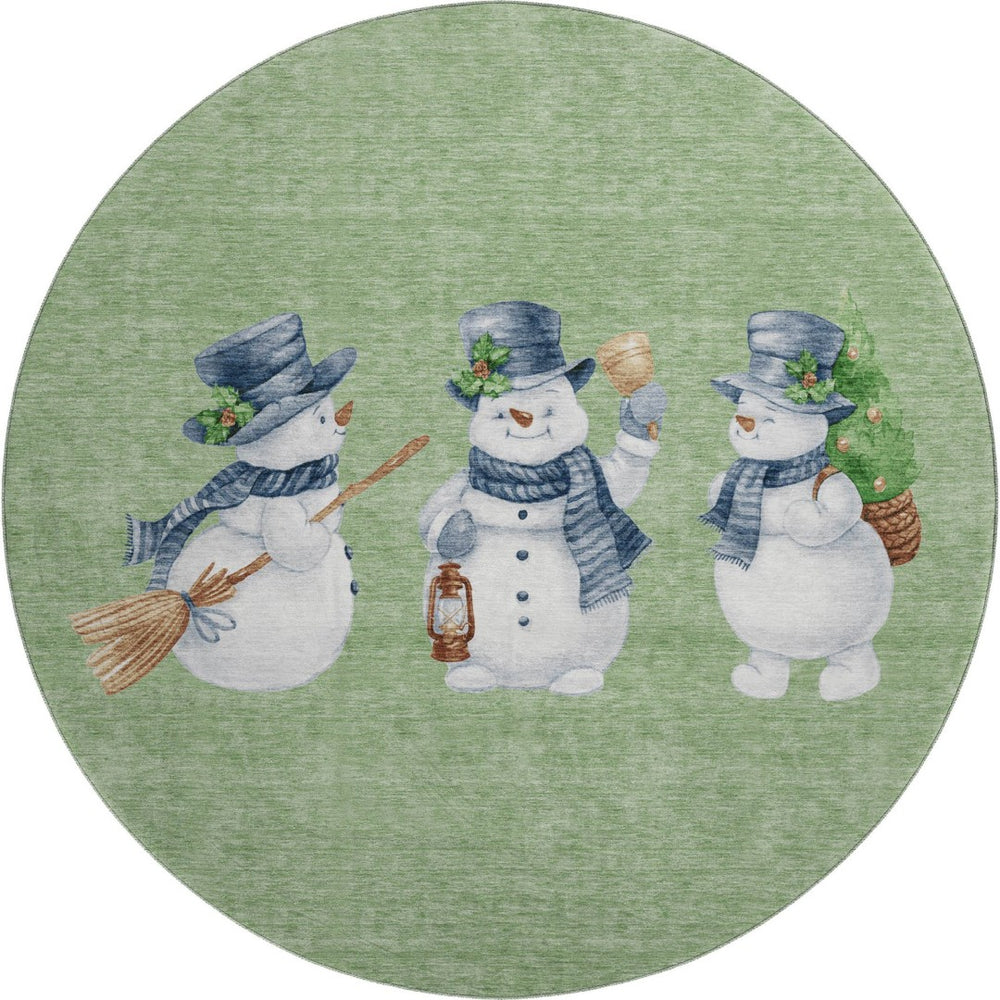 HomeRoots 8' Modern Geometric Artichoke Green Round Rug with UV Protection, Stain Resistance & Easy Care! 702386
