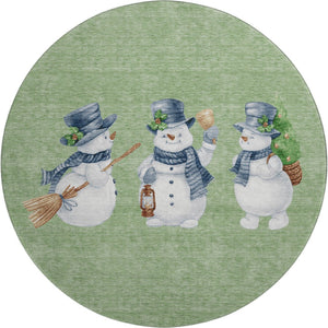 HomeRoots 8' Modern Geometric Artichoke Green Round Rug with UV Protection, Stain Resistance & Easy Care! 702386
