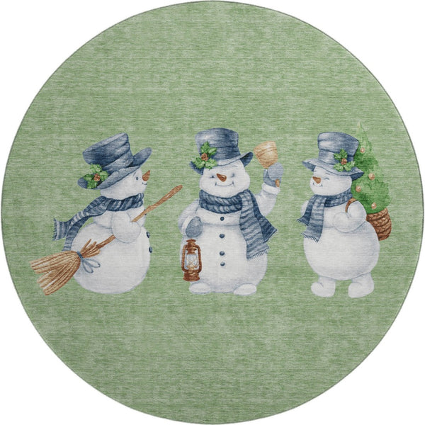 HomeRoots 8' Modern Geometric Artichoke Green Round Rug with UV Protection, Stain Resistance & Easy Care! 702386