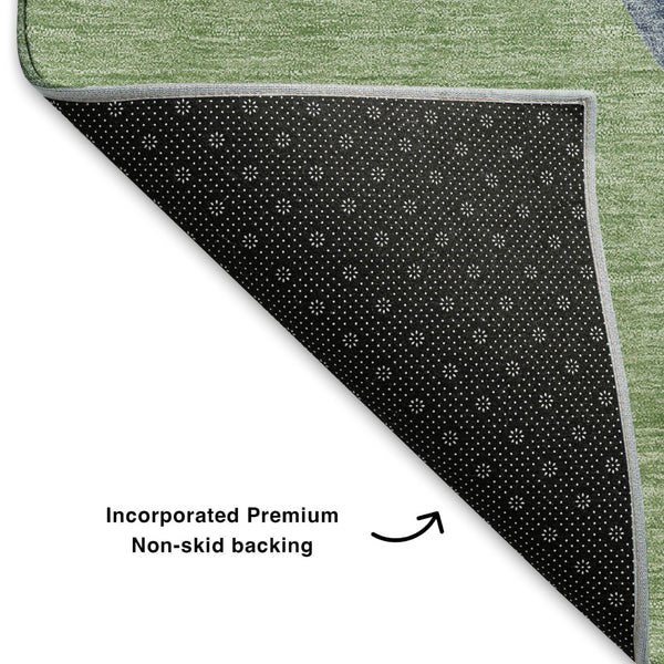 HomeRoots 8' Modern Geometric Artichoke Green Round Rug with UV Protection, Stain Resistance & Easy Care! 702386