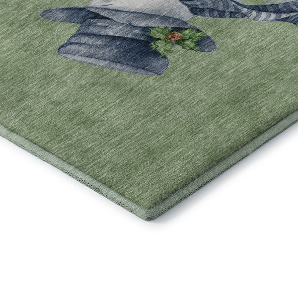 HomeRoots 8' Modern Geometric Artichoke Green Round Rug with UV Protection, Stain Resistance & Easy Care! 702386