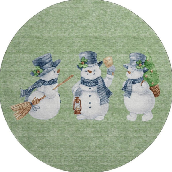 HomeRoots 8' Modern Geometric Artichoke Green Round Rug with UV Protection, Stain Resistance & Easy Care! 702386