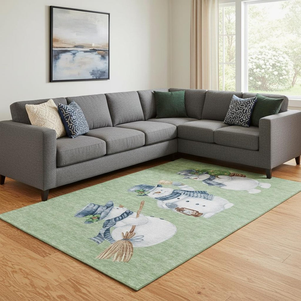 HomeRoots 8' X 10' Washable Geometric Area Rug in Artichoke Green, Blue & Brown - UV Protected & Stain-Resistant 702387