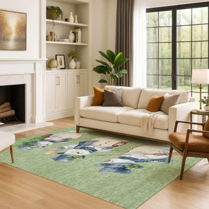 HomeRoots 8' X 10' Washable Geometric Area Rug in Artichoke Green, Blue & Brown - UV Protected & Stain-Resistant 702387