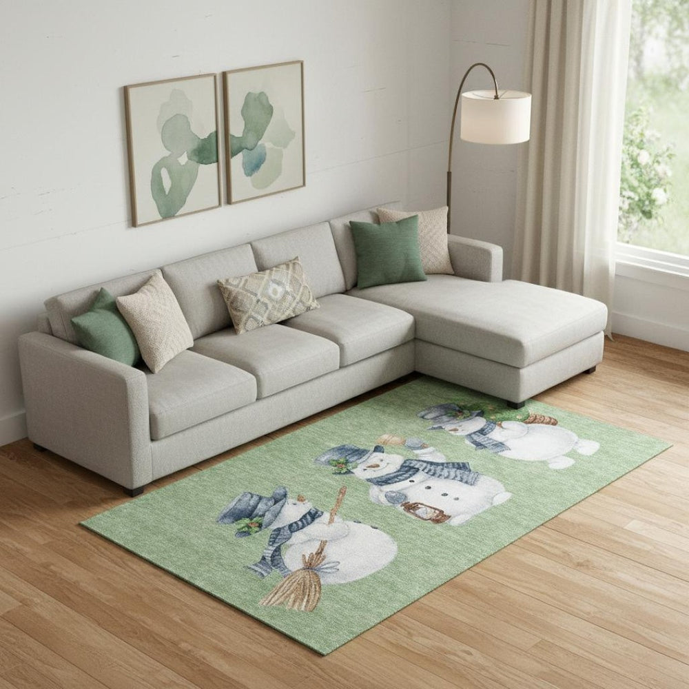 HomeRoots 9' Geometric Washable Area Rug in Artichoke Green, Blue & Brown - UV Protected & Non-Slip Backing 702388