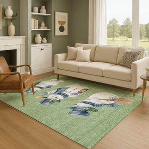 HomeRoots 9' Geometric Washable Area Rug in Artichoke Green, Blue & Brown - UV Protected & Non-Slip Backing 702388
