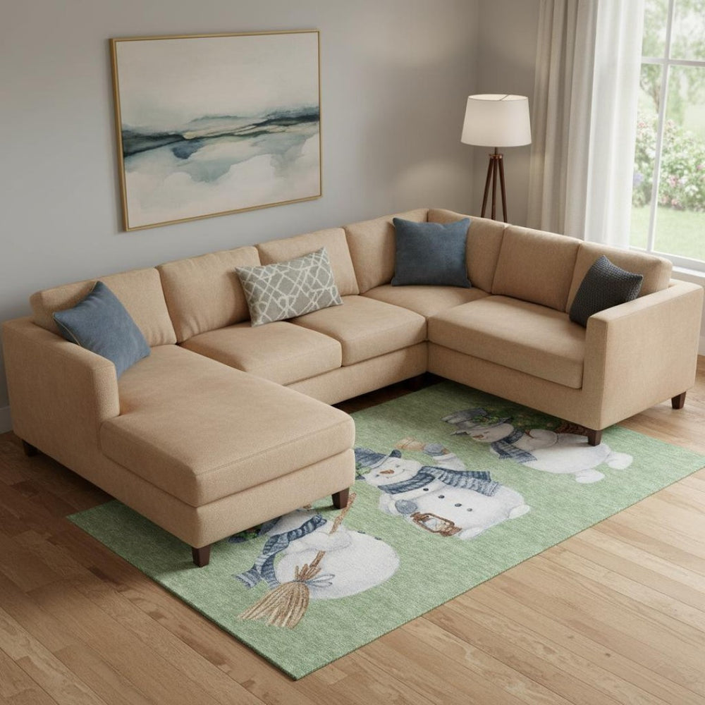 HomeRoots 10' Artichoke Green, Blue & Brown Geometric Washable Area Rug with UV Protection for Busy Homes 702389