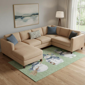 HomeRoots 10' Artichoke Green, Blue & Brown Geometric Washable Area Rug with UV Protection for Busy Homes 702389