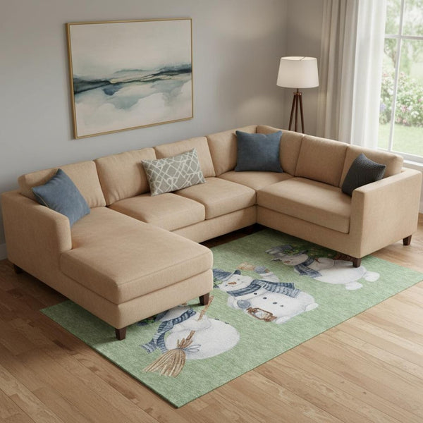 HomeRoots 10' Artichoke Green, Blue & Brown Geometric Washable Area Rug with UV Protection for Busy Homes 702389