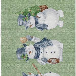 HomeRoots 10' Artichoke Green, Blue & Brown Geometric Washable Area Rug with UV Protection for Busy Homes 702389