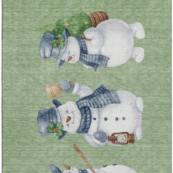 HomeRoots 10' Artichoke Green, Blue & Brown Geometric Washable Area Rug with UV Protection for Busy Homes 702389