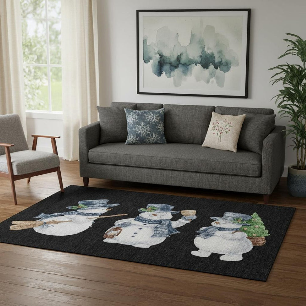 HomeRoots 5' X 8' Washable Geometric Area Rug in Black, Blue & Brown - UV Protection for Busy Homes 702391