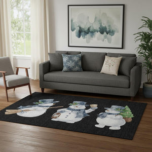 HomeRoots 5' X 8' Washable Geometric Area Rug in Black, Blue & Brown - UV Protection for Busy Homes 702391