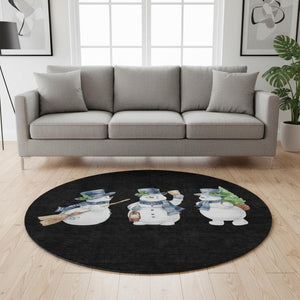 HomeRoots 8' Stylish Geometric Washable Round Rug in Black, Blue, and Brown with UV Protection & Durability 702392