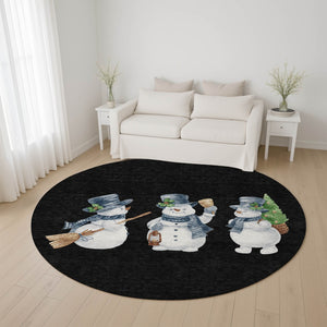 HomeRoots 8' Stylish Geometric Washable Round Rug in Black, Blue, and Brown with UV Protection & Durability 702392