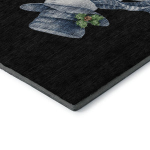 HomeRoots 8' Stylish Geometric Washable Round Rug in Black, Blue, and Brown with UV Protection & Durability 702392
