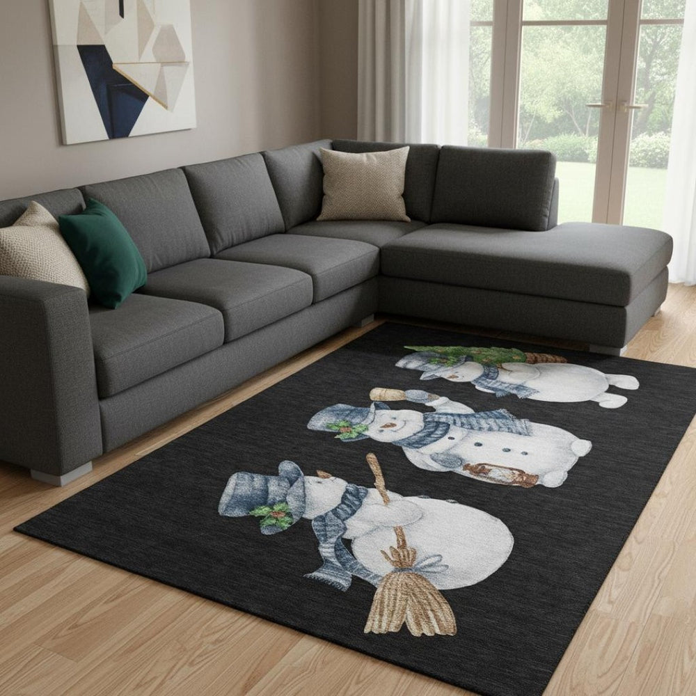 HomeRoots 8' X 10' Stylish Black Blue Brown Geometric Washable Area Rug with UV Protection for Modern Homes 702393