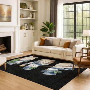 HomeRoots 8' X 10' Stylish Black Blue Brown Geometric Washable Area Rug with UV Protection for Modern Homes 702393