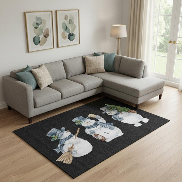 HomeRoots 9' X 12' Geometric Washable Area Rug in Black, Blue & Brown - UV Protected, Non-Slip, Durable Design 702394