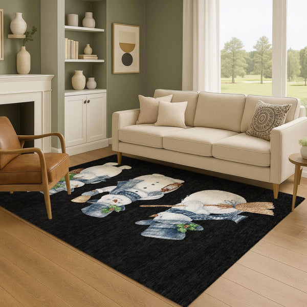 HomeRoots 9' X 12' Geometric Washable Area Rug in Black, Blue & Brown - UV Protected, Non-Slip, Durable Design 702394