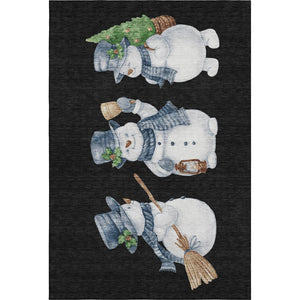 HomeRoots 9' X 12' Geometric Washable Area Rug in Black, Blue & Brown - UV Protected, Non-Slip, Durable Design 702394