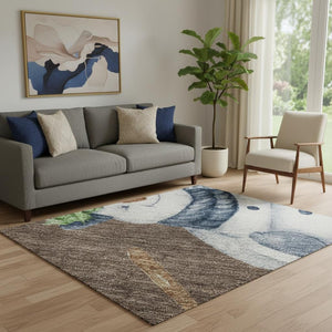 HomeRoots 5' X 8' Washable Geometric Area Rug in Brown, Blue & Green – UV Protected, Stylish & Durable Design! 702397