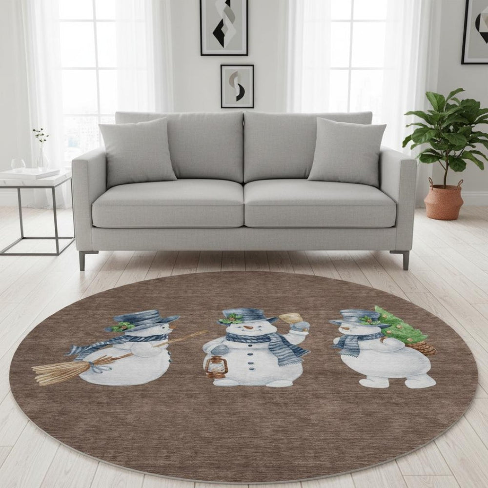 HomeRoots 8' Washable Round Rug in Brown, Blue & Green Geometric Design – UV Protected, Stain-Resistant, Durable 702398