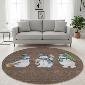HomeRoots 8' Washable Round Rug in Brown, Blue & Green Geometric Design – UV Protected, Stain-Resistant, Durable 702398