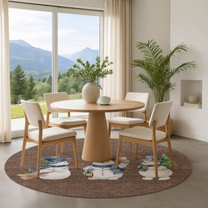 HomeRoots 8' Washable Round Rug in Brown, Blue & Green Geometric Design – UV Protected, Stain-Resistant, Durable 702398