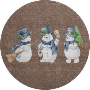 HomeRoots 8' Washable Round Rug in Brown, Blue & Green Geometric Design – UV Protected, Stain-Resistant, Durable 702398