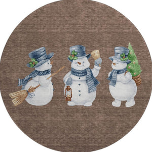 HomeRoots 8' Washable Round Rug in Brown, Blue & Green Geometric Design – UV Protected, Stain-Resistant, Durable 702398